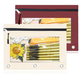 Pencil Pouches for 3 Ring Binder, 2 Pack Binder Pencil Case with Zipper Puller, 2-Tier Clear Window Oxford Pencil Holder Stationery Organziers Bag for School Classroom Supplies